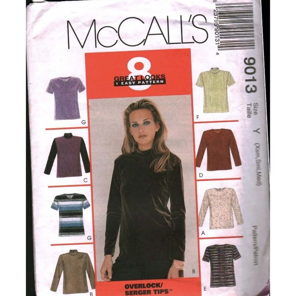 Vintage McCalls 9013 Sewing Pattern Misses 90s Stretch Easy Tops Uncut Size Y